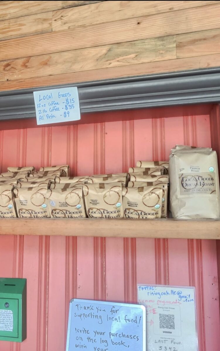 Local goods and coffee at the farmstand